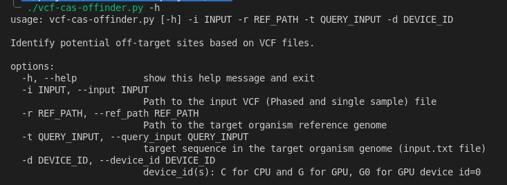 CLI help message